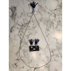 Blue Beaded Tassel Necklace & Earrings Set  Nickel Free For Sensitive Ears